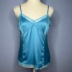 Y2K Context Silk Lace Cami Babydoll Tank Blue Women's Size‎ 4 Small Fairy Dainty